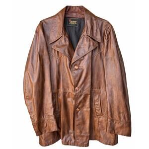 Vintage Reed Leather Jacket Mens Brown Blazer Sport Coat 60's 70s Disco 46L Club